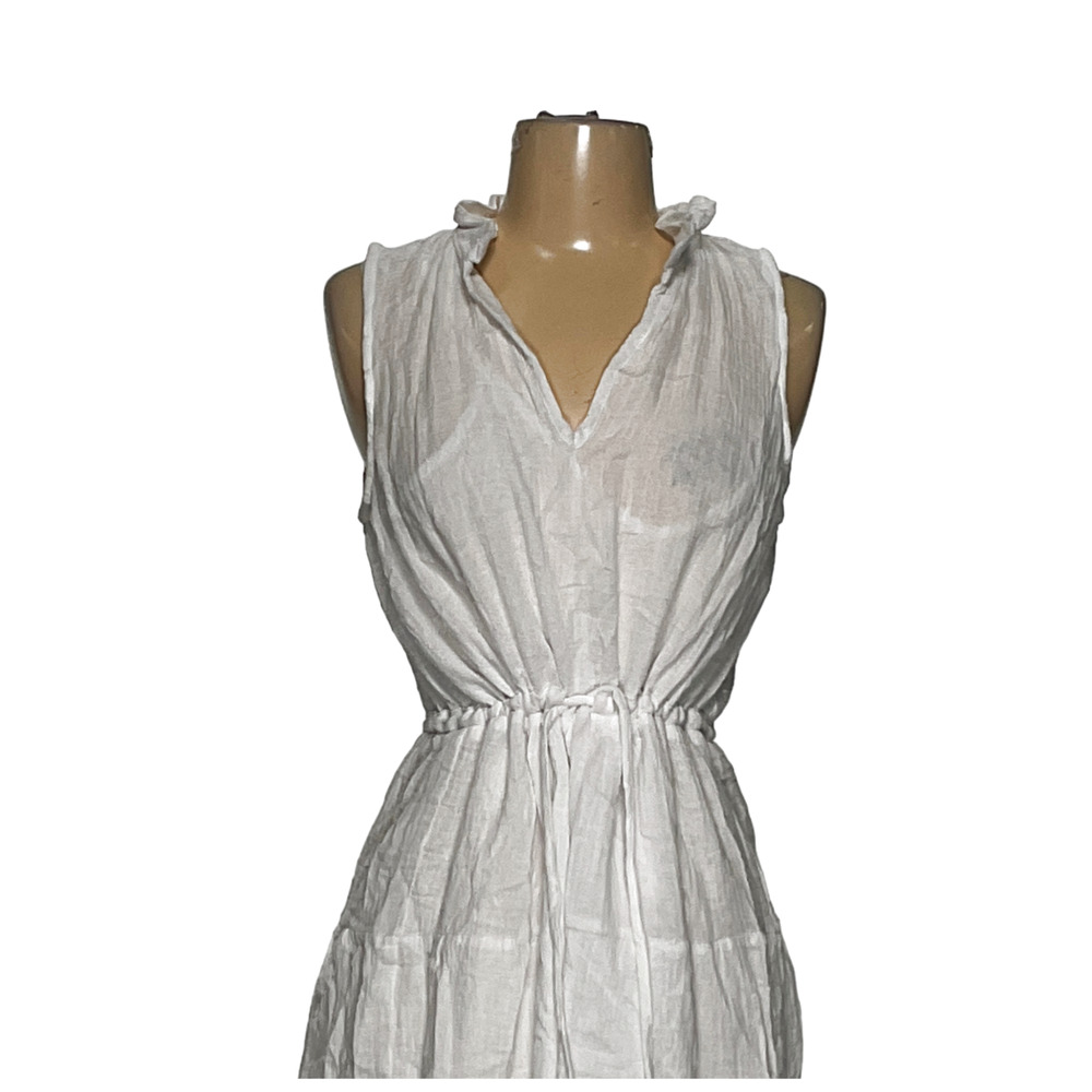 Joie White Sleeveless Notched Collar Midi Sundress